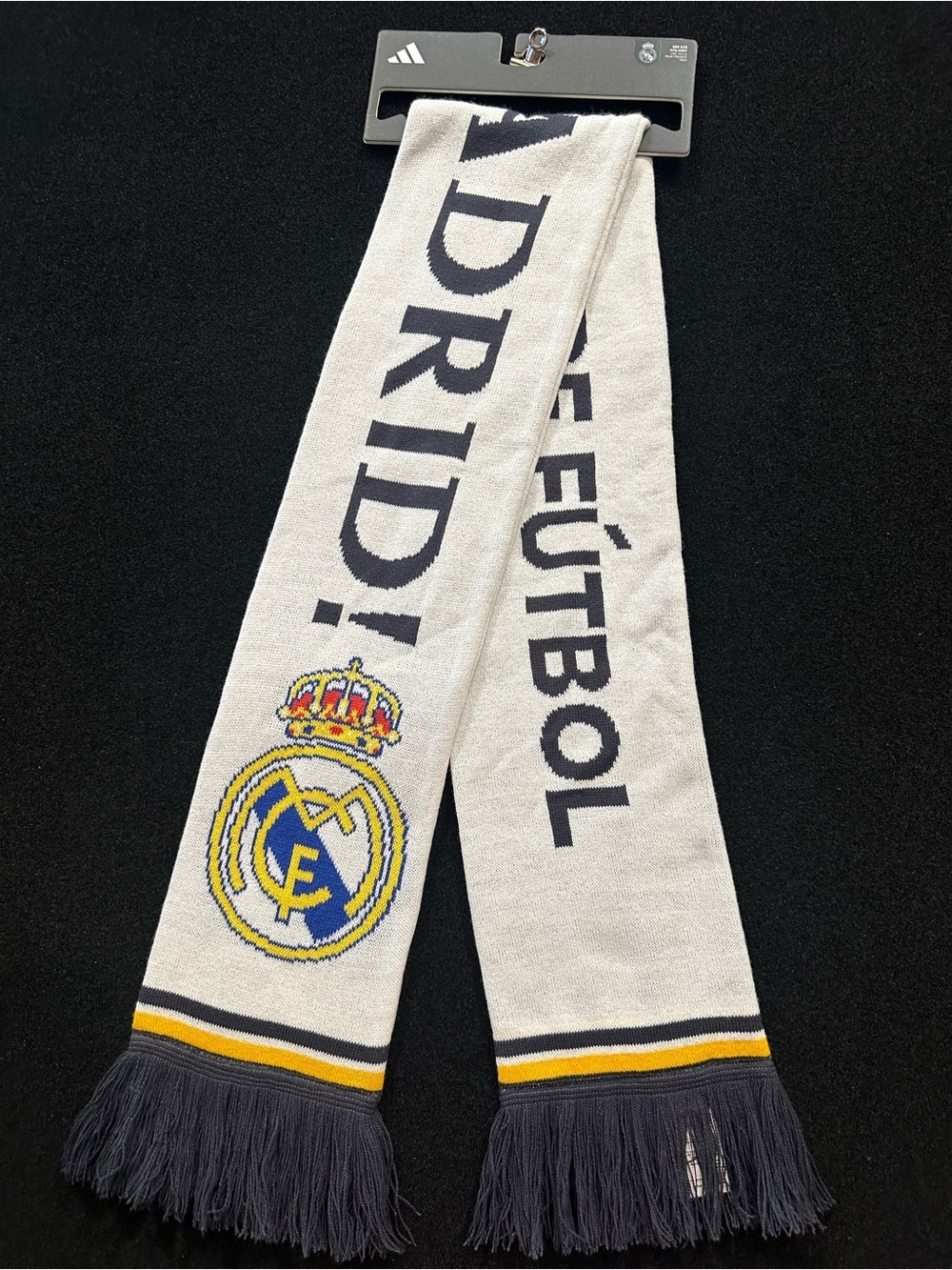 adidas White and Navy Real Madrid Football Club RMFC Soccer Scarf with Crest